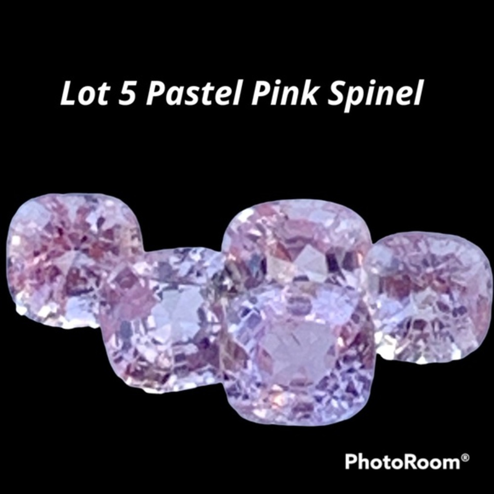 Natural Pastel Pink Spinel: Lot of 5 Cushion Cut Gemstones